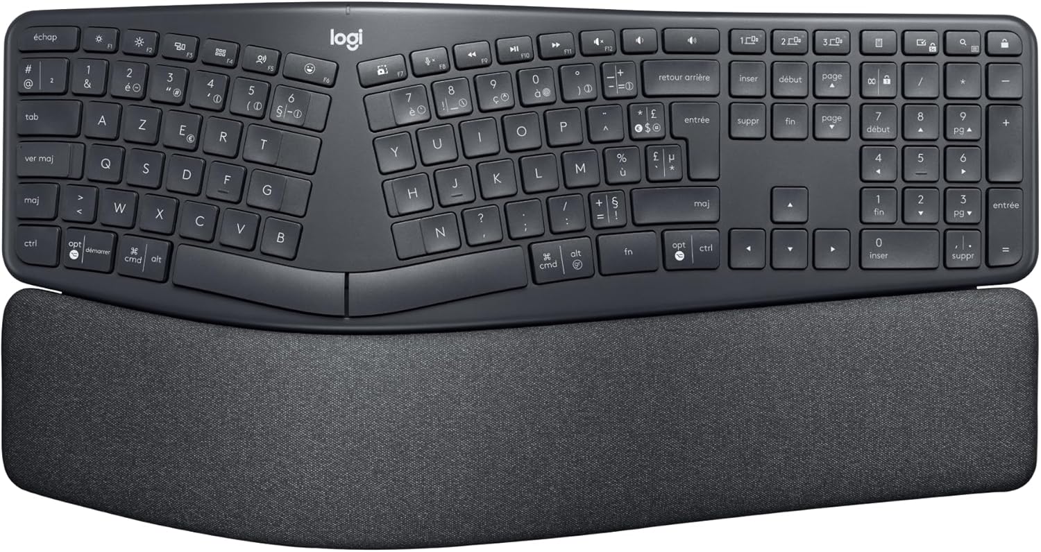 Logitech ERGO K860 — clavier en deux parties, repose-poignets